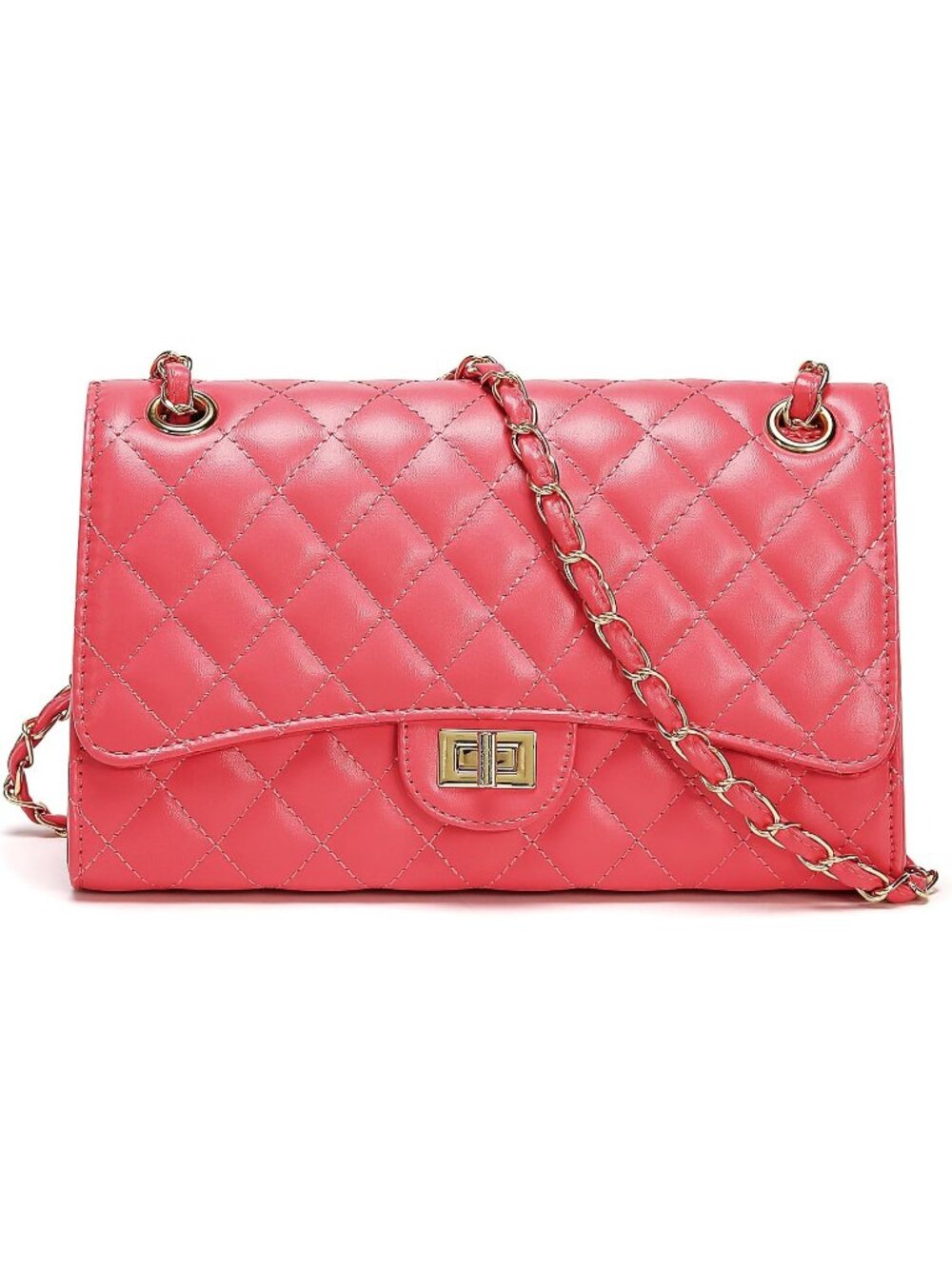 Women's Coral Quilted Pu Leather Chain Strap Crossbody Shoulder Bag